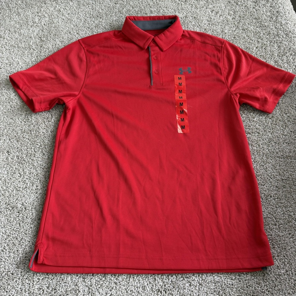 Under Armour Tech Polo Shirt Mens M Red Solid Short Sleeve Performance Top